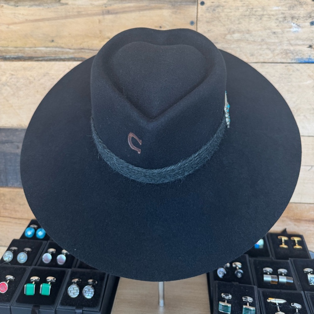 New-Charlie One horse Black Heart-Shaped Fedora Hat - Picture 3 of 4